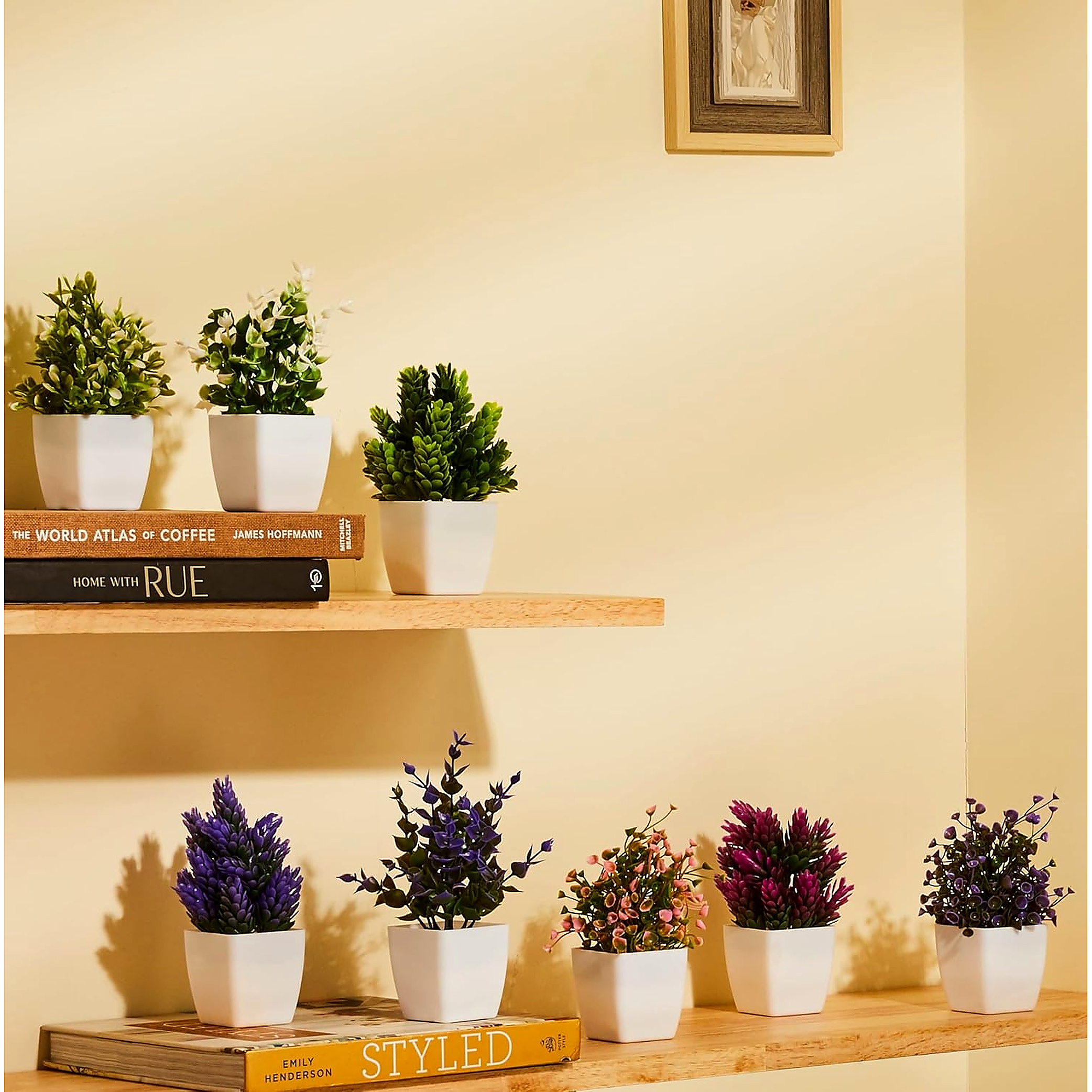 Artificial Plants with Pot|Realistic Looking| Multi Variety |Durable Plastic | No Maintenance | Home Decor | Dimensions: 5 cm X 13 cm (Pack of 8)