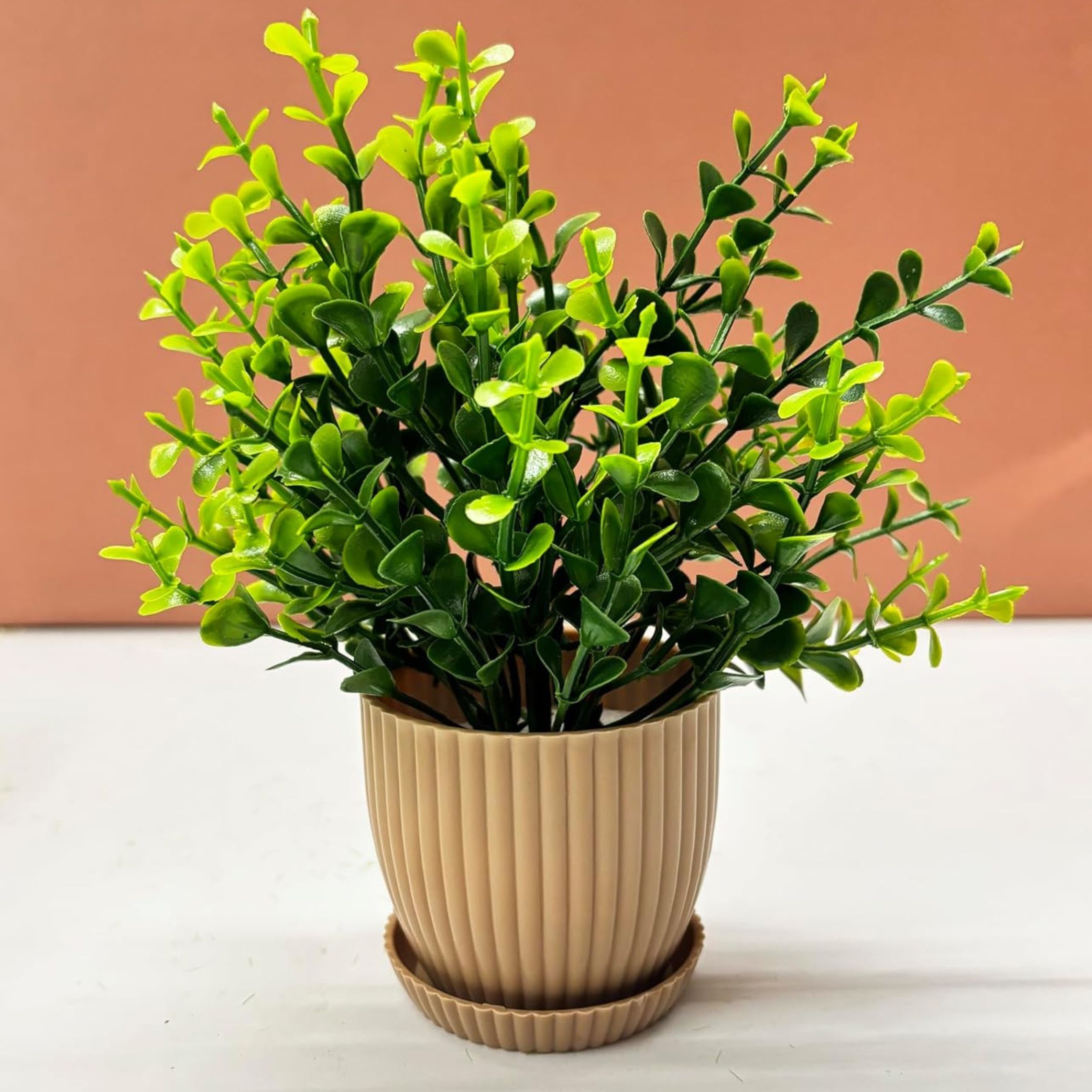 Dekorly 6 Packs Fake Plants Small, Mini Artificial Plants Indoor For Home Farmhouse Bathroom Shelf Décor (Height : 17Cm, Chocolate) - Plastic