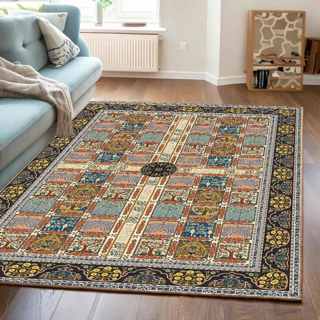 ishro home 3 x 5 Feet 3D Jet Multi Printed Carpet Rug Runner and Carpets for Bedroom/Living Area/Home with Anti Slip Backing (Fortune Garden,3x5 fts)