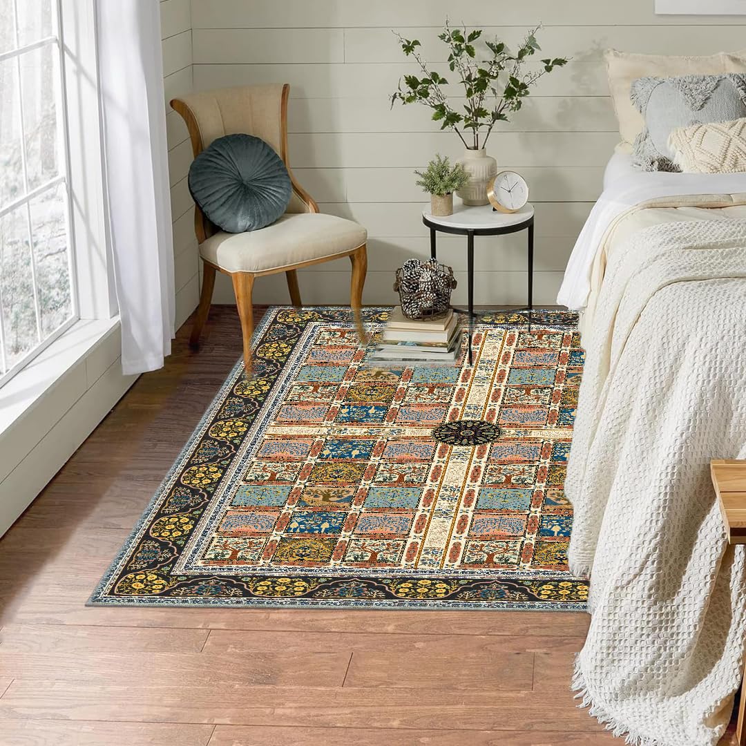 ishro home 3 x 5 Feet 3D Jet Multi Printed Carpet Rug Runner and Carpets for Bedroom/Living Area/Home with Anti Slip Backing (Fortune Garden,3x5 fts)