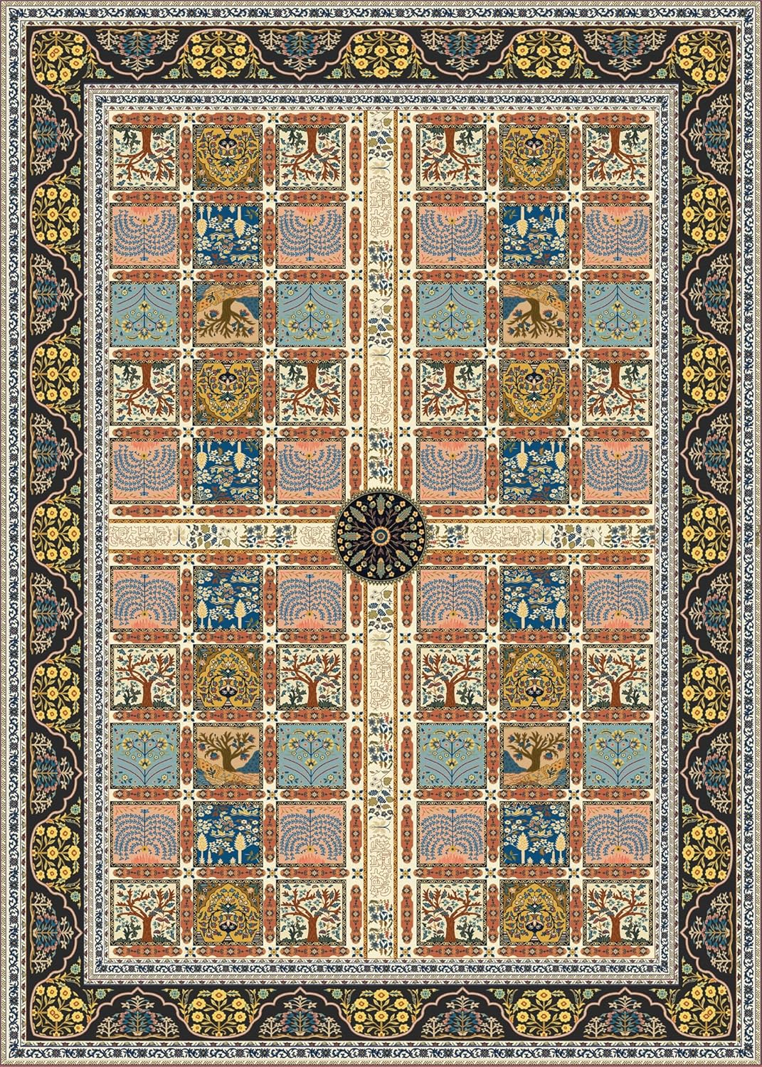 ishro home 3 x 5 Feet 3D Jet Multi Printed Carpet Rug Runner and Carpets for Bedroom/Living Area/Home with Anti Slip Backing (Fortune Garden,3x5 fts)