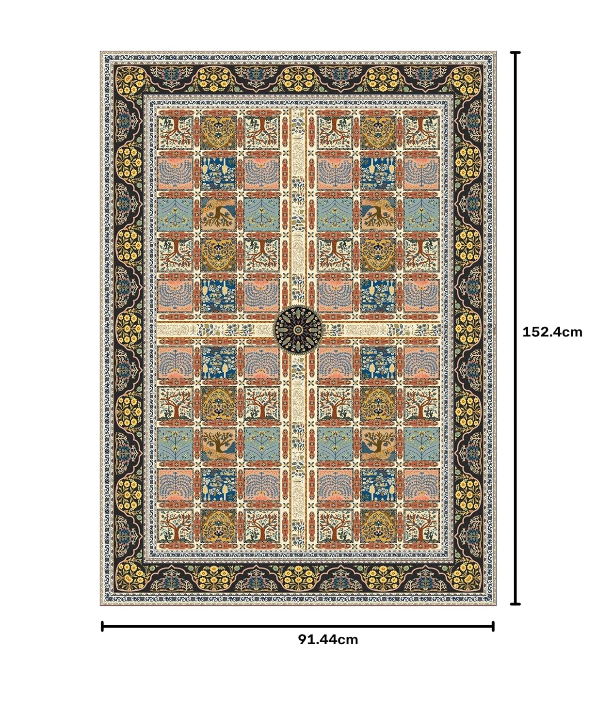 ishro home 3 x 5 Feet 3D Jet Multi Printed Carpet Rug Runner and Carpets for Bedroom/Living Area/Home with Anti Slip Backing (Fortune Garden,3x5 fts)